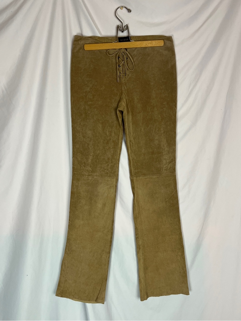 Vintage Y2K Guess Buttery Camel Tan Genuine Suede Leather Lace Up Pants